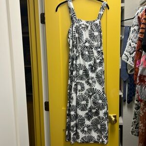 LOFT Black and White Floral Midi Dress